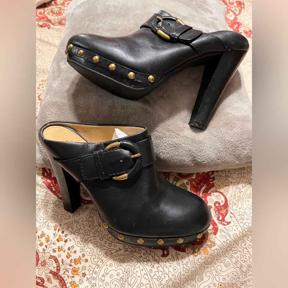 Coach Black Leather Mules